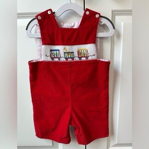 Anavini Smocked Animals Train Longall Red (Size 24 Months)